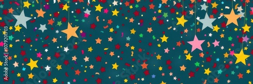 Seamless confetti stars background in festive colors for Christmas celebrations, stars, seamless