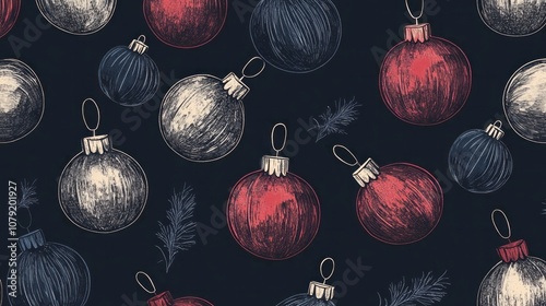Elegant Christmas baubles seamless pattern, hand drawn balls - great for textiles, wallpapers, invitations, banners - vector surface design 
