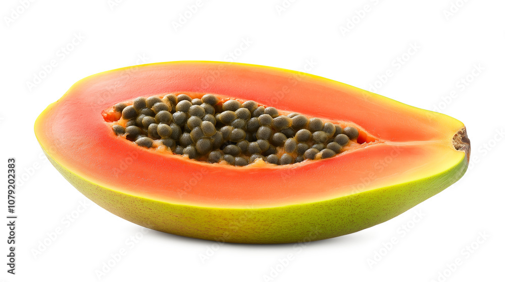half of the ripe papaya is isolated on a white background half of the ripe papaya is isolated on a white background
