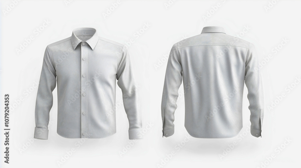 Men's elegant white shirt, made from the finest materials, with a front and back view, featuring white buttons and a beautiful decorative collar. Men's elegant white shirt, made from the finest materials, with a front and back view, featuring white buttons and a beautiful decorative collar.