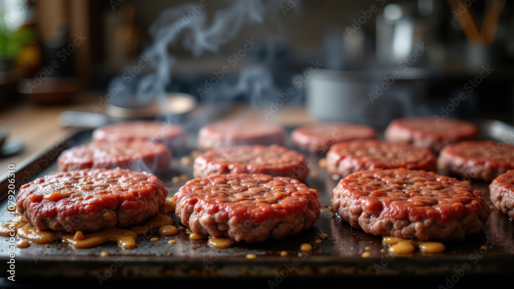 A griddle filled with freshly made hamburger patties, perfect for a carnivore diet.