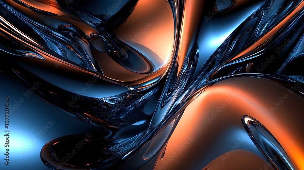 Obraz premium Liquid metallic abstract background, iridescent smooth fluid wavy surface 
