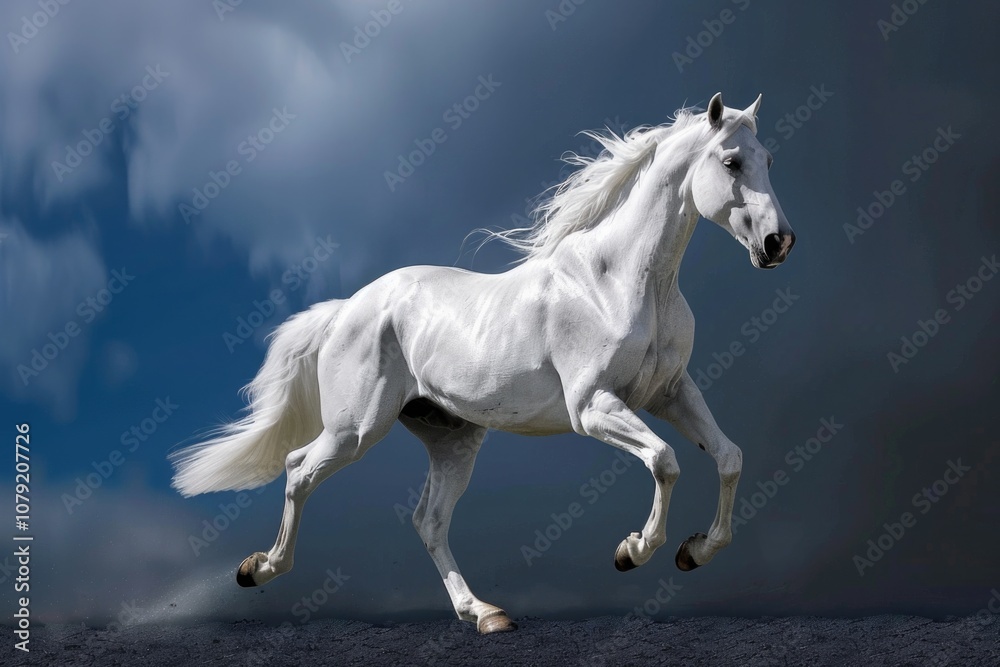 Obraz premium White Stallion. Andalusian Fast Horse Isolated on Black Background