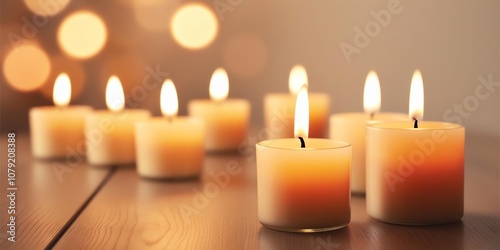 Softly lit candles on a table, with an open background that gives a sense of warmth and quiet celebration 2