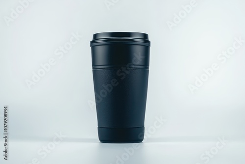 Mattschwarzer Thermobecher isolierter Kaffeebecher to go modernes Design langlebiger Becher für unterwegs stilvolles Trinkgefäß mit Deckel minimalistischer Reisebecher für Kaffee Tee Büro photo