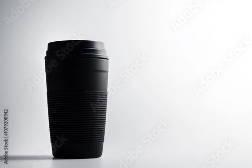 Mattschwarzer Thermobecher isolierter Kaffeebecher to go modernes Design langlebiger Becher für unterwegs stilvolles Trinkgefäß mit Deckel minimalistischer Reisebecher für Kaffee Tee Büro photo