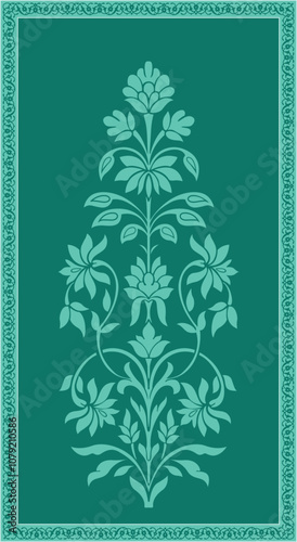 Traditional Indian flower motif. Mughal hand drawn flower, Mughal wall paintings. Indian mughal flower motif with background.