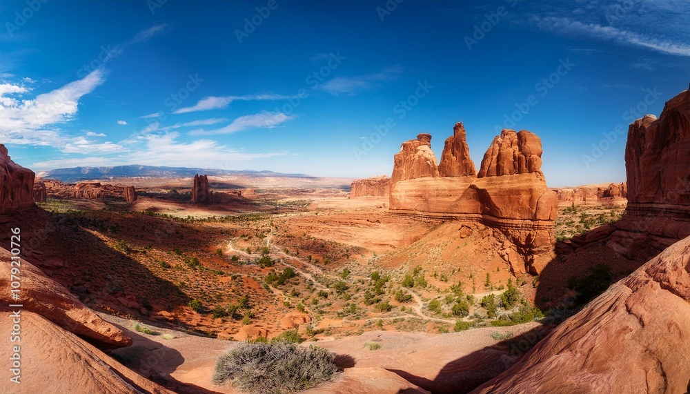 Fototapeta premium Arches Unveiled: Vibrant Red Rock Formations Under the Sun