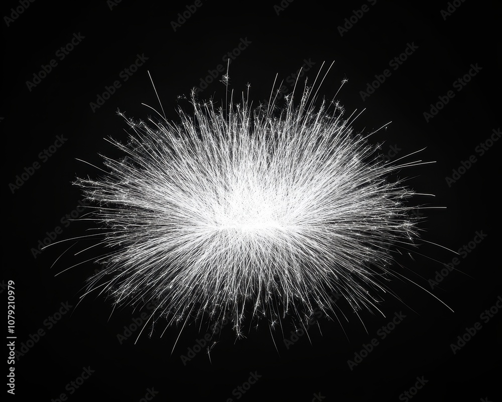 白い火花が夜空に広がる様子、幻想的で美しい光の瞬間 白い火花が夜空に広がる様子、幻想的で美しい光の瞬間