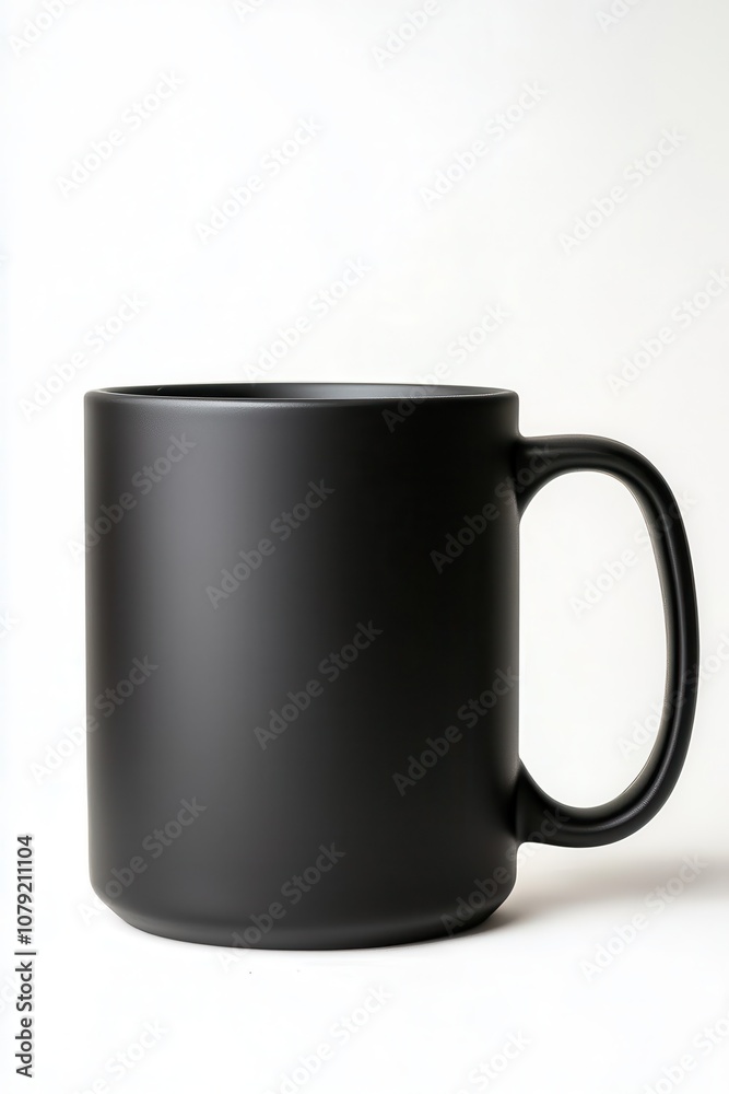 Obraz premium Minimalistische schwarze Kaffeetasse Keramik Becher schlichtes Design für Kaffee Tee modernes elegantes Trinkgefäß matte Oberfläche stilvoller Kaffeebecher für Zuhause Büro Dekoration Geschenkidee