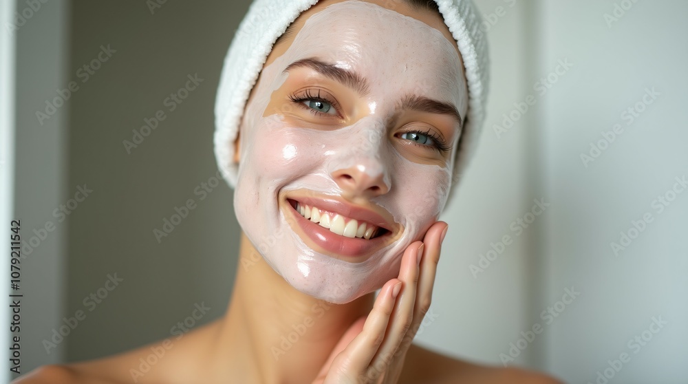 Woman Applying Facial Mask, Embracing Self-Care Woman Applying Facial Mask, Embracing Self-Care