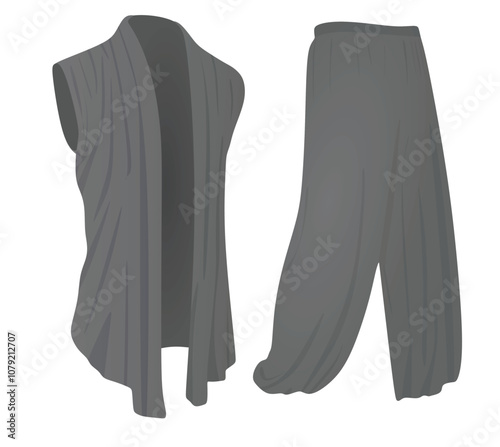 Grey cardigan vest and pants. vector illustration