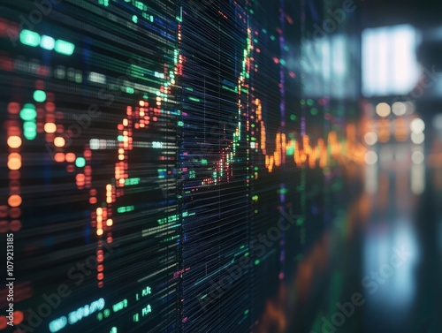 Stock exchange market chart, Stock market data on LED display. Business analysis concept.