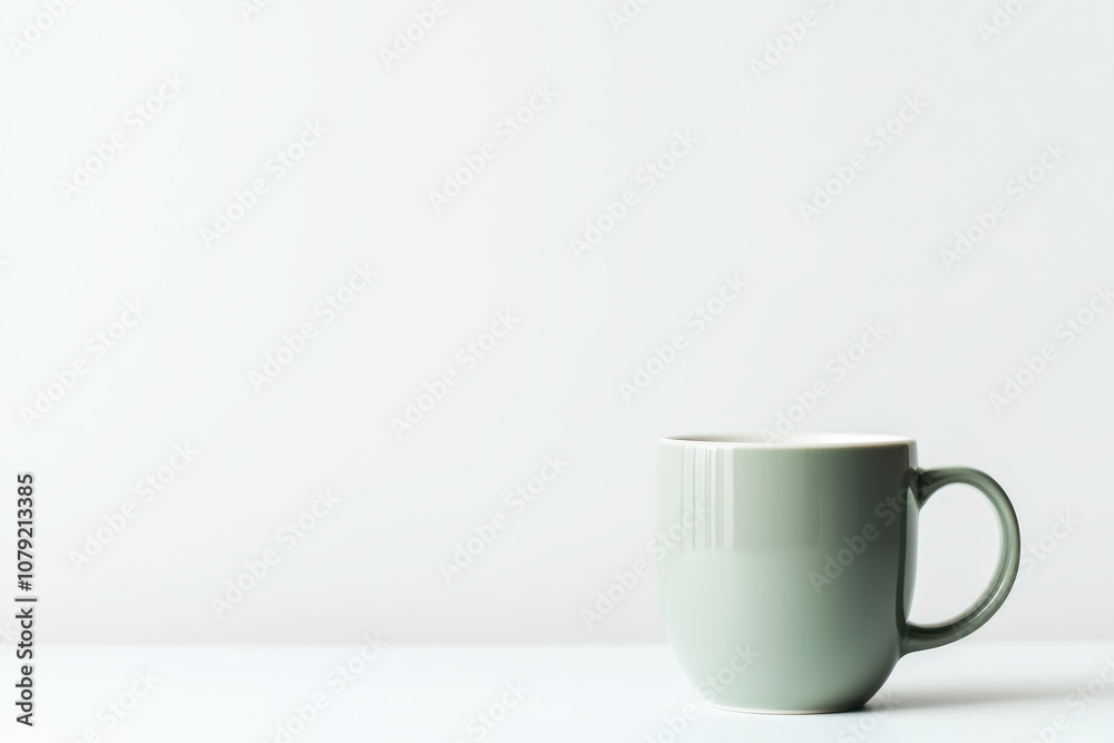 Obraz premium Minimalistische grüne Kaffeetasse Porzellan Tasse für Kaffee Tee modernes Design Fotografie weißer Hintergrund stilvolle Tasse Dekoration Büro Küchendekor Geschenkidee für Kaffeeliebhaber