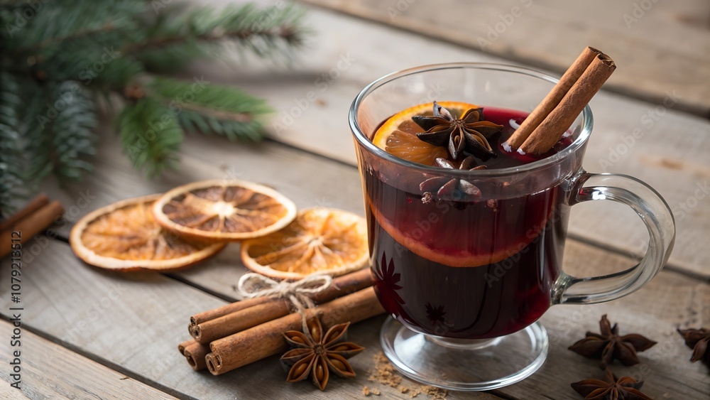 Spiced mulled wine with dried oranges and cinnamon Spiced mulled wine with dried oranges and cinnamon