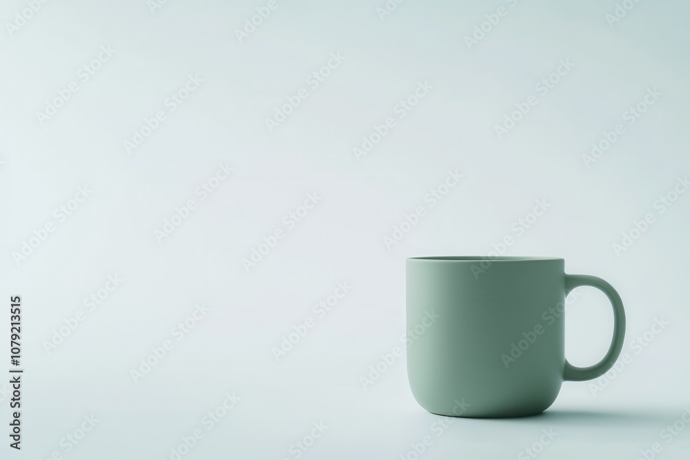 Obraz premium Minimalistische grüne Kaffeetasse Porzellan Tasse für Kaffee Tee modernes Design Fotografie weißer Hintergrund stilvolle Tasse Dekoration Büro Küchendekor Geschenkidee für Kaffeeliebhaber