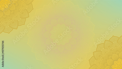 Round mandala on dreamy peach fuzz gradient background. Translucent mesh pattern in the form of a mandala. Mandala with floral patterns.Gradient background with round mandala.Vishal 