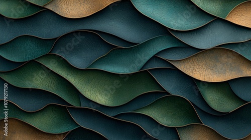 Abstract Green and Gold Wavy Pattern Background Texture, Inspired by Nature