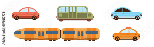 City and Intercity Traffic and Transportation Vehicle Vector Set