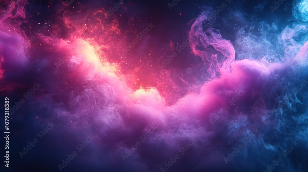 Fototapeta premium Abstract background with pink, blue, and red smoke on a dark background.