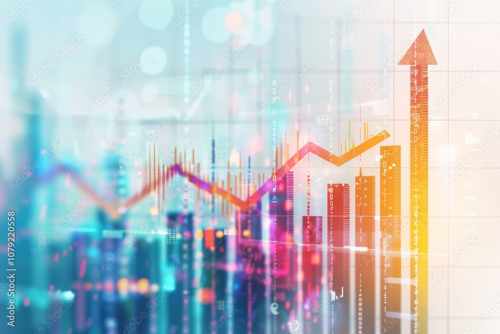 An abstract graphic depicts financial growth through various charts and numbers against a blurred background. An abstract graphic depicts financial growth through various charts and numbers against a blurred background.