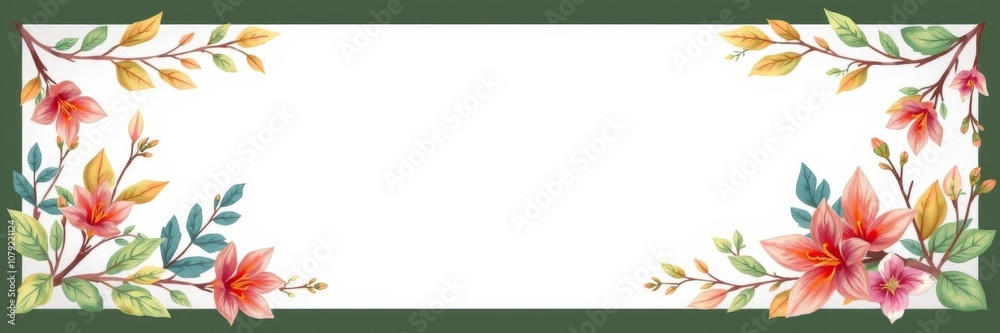 Colorful and vibrant banner frame background with exotic plant branches for beauty, fashion, wellness, wedding, and event designs, natural products, background Colorful and vibrant banner frame background with exotic plant branches for beauty, fashion, wellness, wedding, and event designs, natural products, background