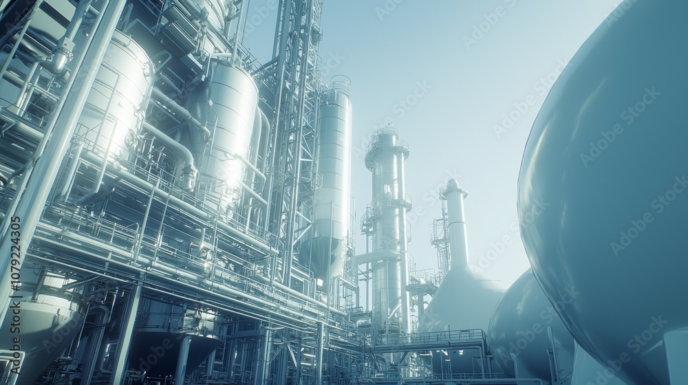 American Chemical Processing Plant with Workers in Safety Gear Capturing the Scale of Industrial Production American Chemical Processing Plant with Workers in Safety Gear Capturing the Scale of Industrial Production