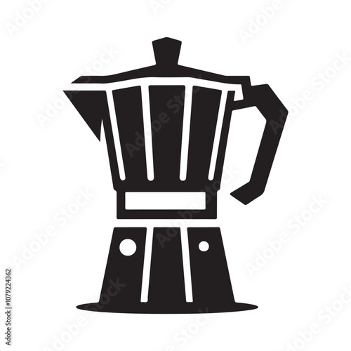 Classic Moka Pot Silhouette Vector Icon – Iconic Coffee Brewing Kettle for Café Branding, Barista Graphics, and Vintage-Style Coffee Lover Merchandise, Digital and Print Compatible Illustration