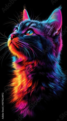 Bold and Colorful Cat Head on Dark Background