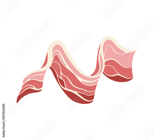 Pork bacon strip. Hand drawn flat vector isolated element on white background