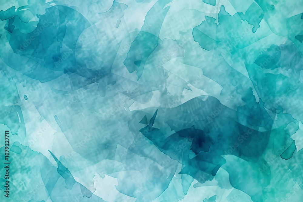 Obraz premium A digital painting with abstract shapes and a blend of blue and teal shades.