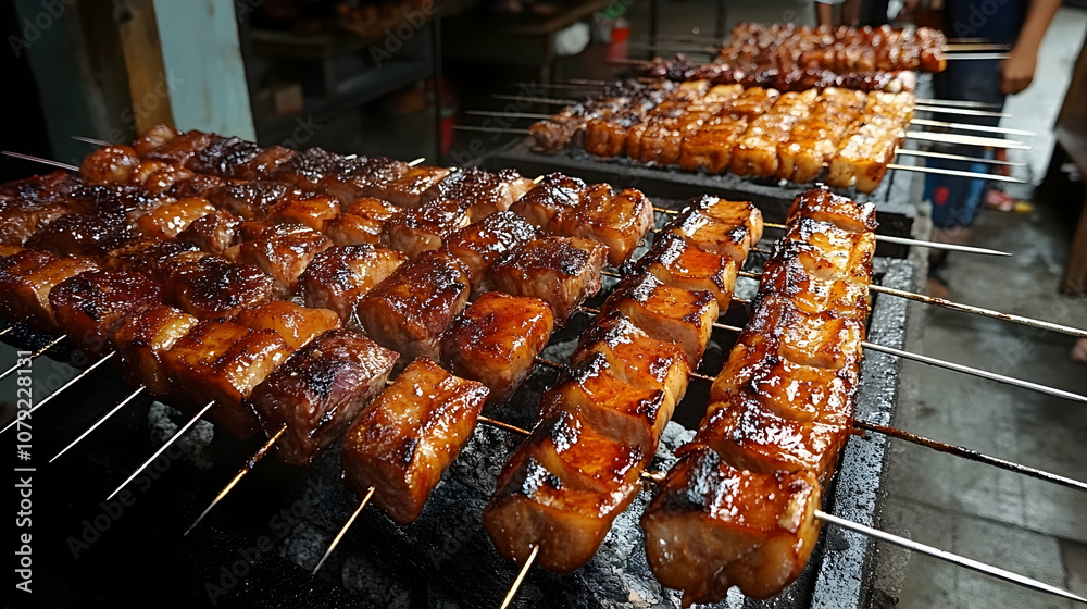 Large Pieces of Meat Grilled on Open Spits. 4k image Large Pieces of Meat Grilled on Open Spits. 4k image