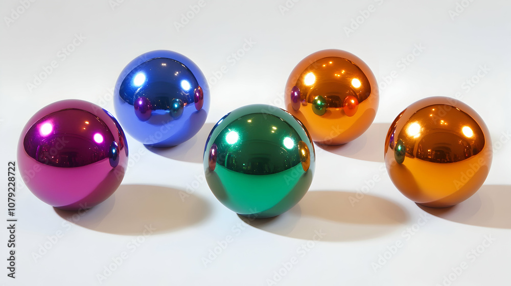 Fototapeta premium Metallic Spheres, Six Different Colors . illustration