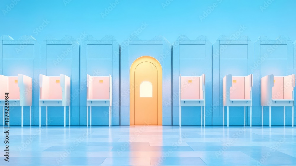 Voting booths in pastel colors with bright entrance. Voting booths in pastel colors with bright entrance.