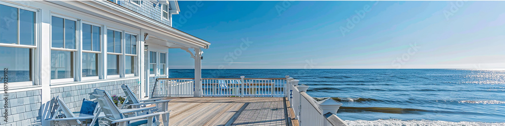 Ocean view from a porch with a white railing Ocean view from a porch with a white railing