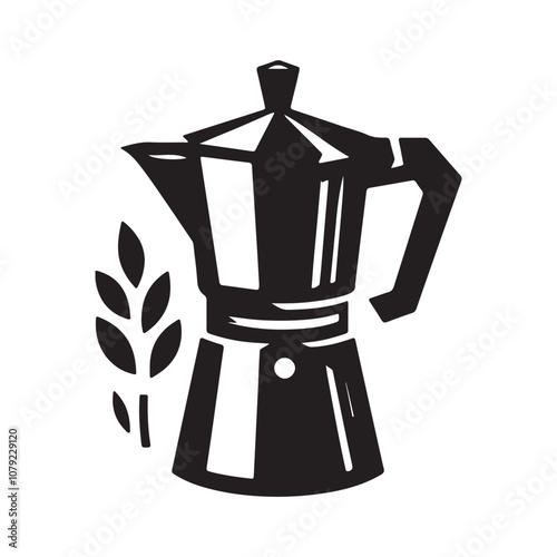 Moka pot, coffee maker pot silhouette vector icon