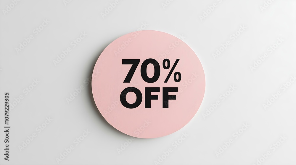Black '70% OFF' Text on a Blush Round Paper Note. White Background with Copy Space Black '70% OFF' Text on a Blush Round Paper Note. White Background with Copy Space
