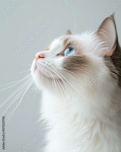 Portrait of a Ragdoll Cat with Striking Blue Eyes and Soft Fluffy Coat, Perfect for Cat Lovers and Feline Enthusiasts

