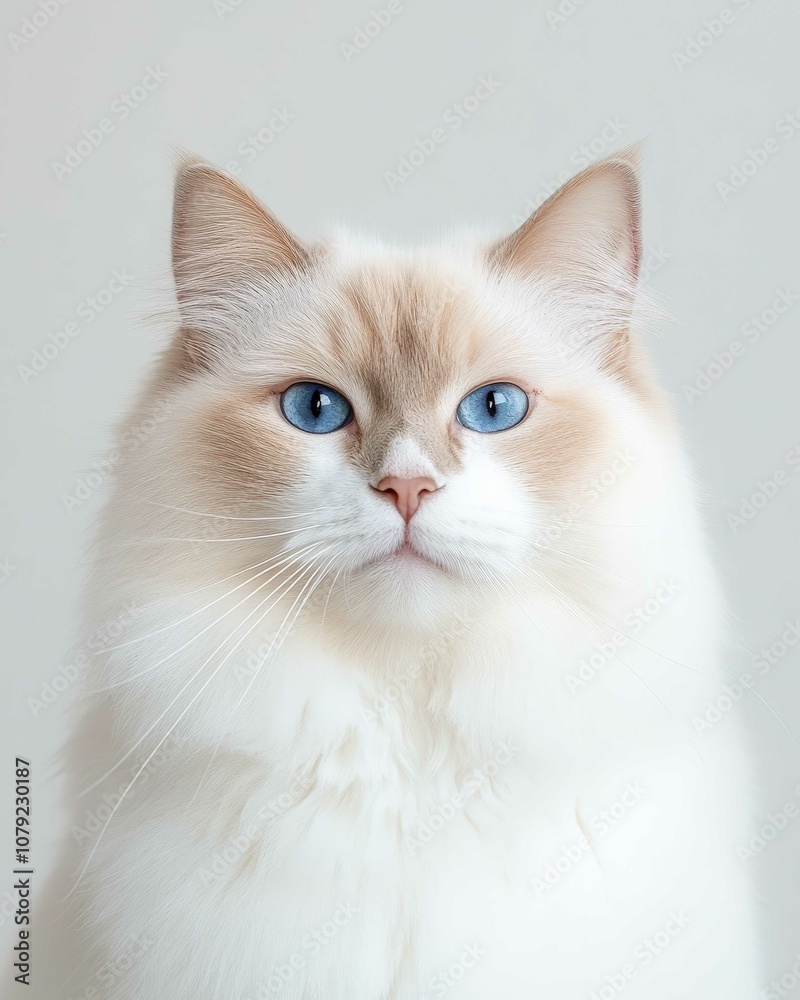 Portrait of a Ragdoll Cat with Striking Blue Eyes and Soft Fluffy Coat, Perfect for Cat Lovers and Feline Enthusiasts
Portrait of a Ragdoll Cat with Striking Blue Eyes and Soft Fluffy Coat, Perfect for Cat Lovers and Feline Enthusiasts