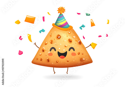 Happy Party Nacho Chips Characters with Confetti Celebration Cartoon Illustration, AI GENERAT  photo