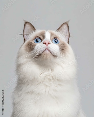 Portrait of a Ragdoll Cat with Striking Blue Eyes and Soft Fluffy Coat, Perfect for Cat Lovers and Feline Enthusiasts


