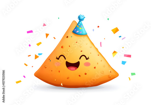 Happy Party Nacho Chips Characters with Confetti Celebration Cartoon Illustration, AI GENERAT  photo