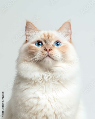 Portrait of a Ragdoll Cat with Striking Blue Eyes and Soft Fluffy Coat, Perfect for Cat Lovers and Feline Enthusiasts

