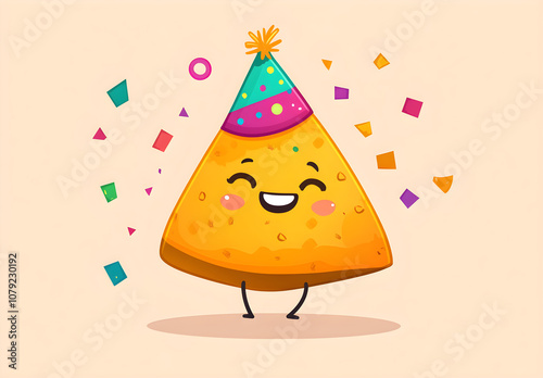 Wallpaper Mural Happy Party Nacho Chips Characters with Confetti Celebration Cartoon Illustration, AI GENERAT  Torontodigital.ca