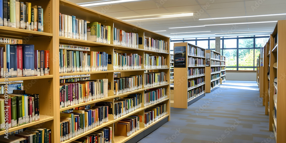 Shelves filled with books in a library, symbolizing the importance of reading and education . illustration Shelves filled with books in a library, symbolizing the importance of reading and education . illustration