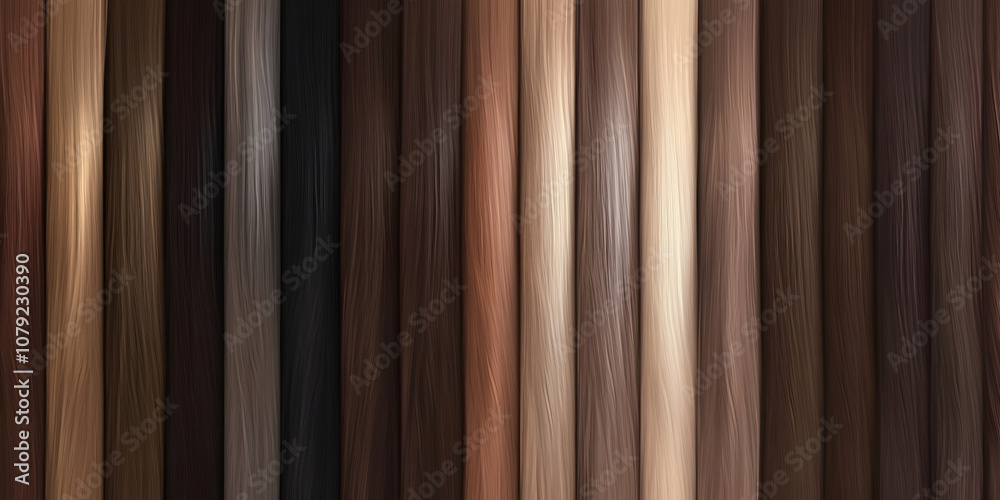 Obraz premium Shiny hair color palette in brown tones, suitable for haircare, salon, and coloring themes. 4k image