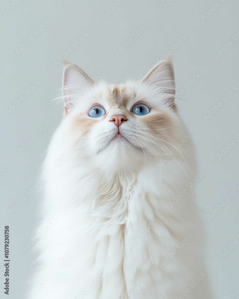 Portrait of a Ragdoll Cat with Striking Blue Eyes and Soft Fluffy Coat, Perfect for Cat Lovers and Feline Enthusiasts


