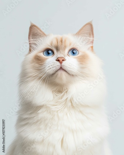 Portrait of a Ragdoll Cat with Striking Blue Eyes and Soft Fluffy Coat, Perfect for Cat Lovers and Feline Enthusiasts

