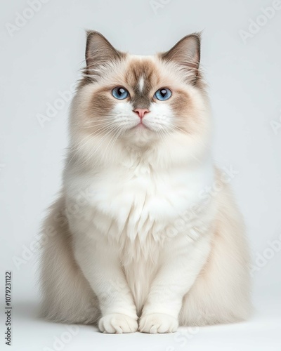 Portrait of a Ragdoll Cat with Striking Blue Eyes and Soft Fluffy Coat, Perfect for Cat Lovers and Feline Enthusiasts

