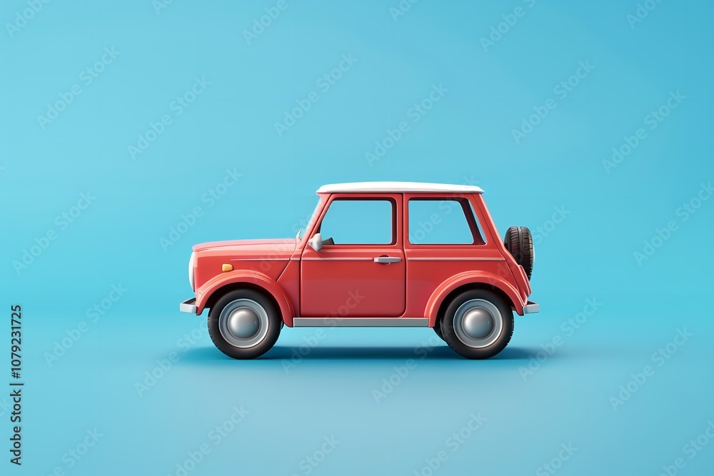 Creative minimalist 3D red vehicle toy figure against a blue backdrop. traveling by car. áar insurance, Generative AI. Creative minimalist 3D red vehicle toy figure against a blue backdrop. traveling by car. áar insurance, Generative AI.